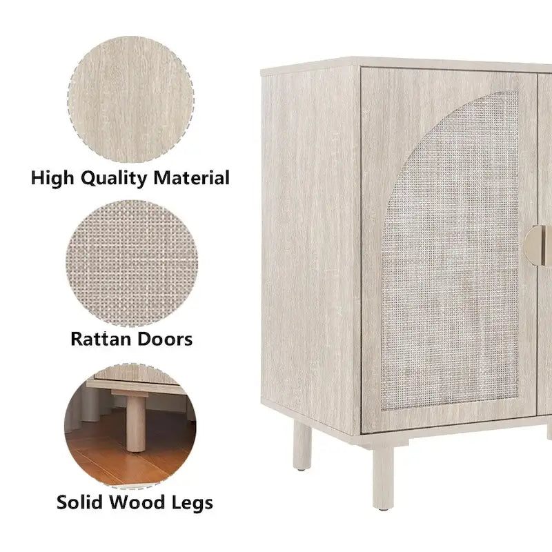 Meuble de rangement bas avec portes en rotin – 75 cm (L) x 40 cm (l) x 80 cm (H)