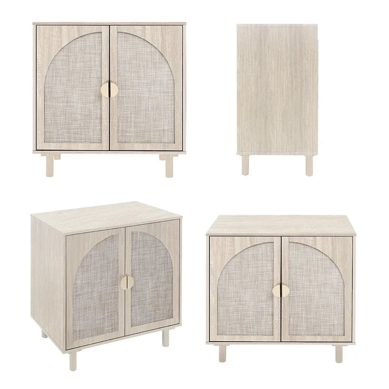 Meuble de rangement bas avec portes en rotin – 75 cm (L) x 40 cm (l) x 80 cm (H)