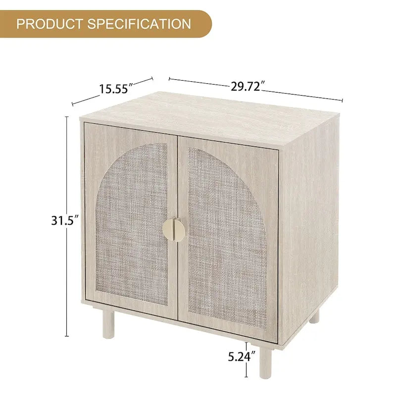 Meuble de rangement bas avec portes en rotin – 75 cm (L) x 40 cm (l) x 80 cm (H)