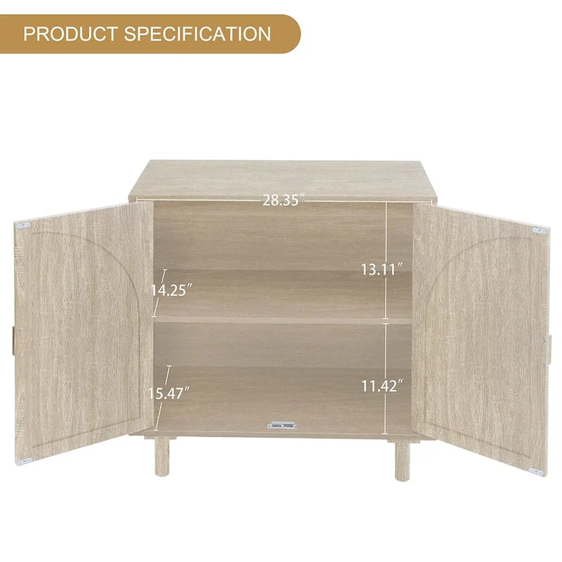 Meuble de rangement bas avec portes en rotin – 75 cm (L) x 40 cm (l) x 80 cm (H)