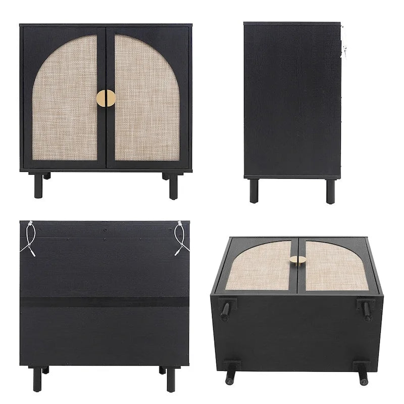 Meuble de rangement bas avec portes en rotin – 75 cm (L) x 40 cm (l) x 80 cm (H)