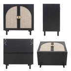 Meuble de rangement bas avec portes en rotin – 75 cm (L) x 40 cm (l) x 80 cm (H)