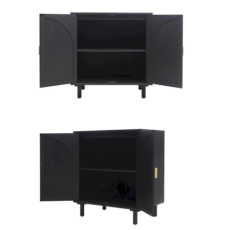 Meuble de rangement bas avec portes en rotin – 75 cm (L) x 40 cm (l) x 80 cm (H)
