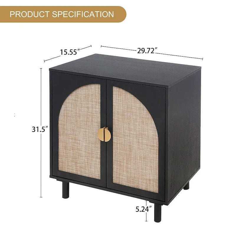 Meuble de rangement bas avec portes en rotin – 75 cm (L) x 40 cm (l) x 80 cm (H)