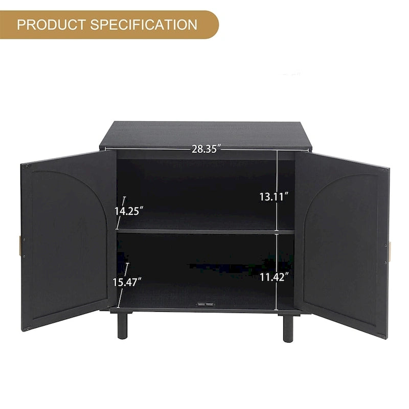 Meuble de rangement bas avec portes en rotin – 75 cm (L) x 40 cm (l) x 80 cm (H)