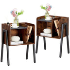 Lot de 2 tables de chevet de style industriel avec étagères de rangement - Marron