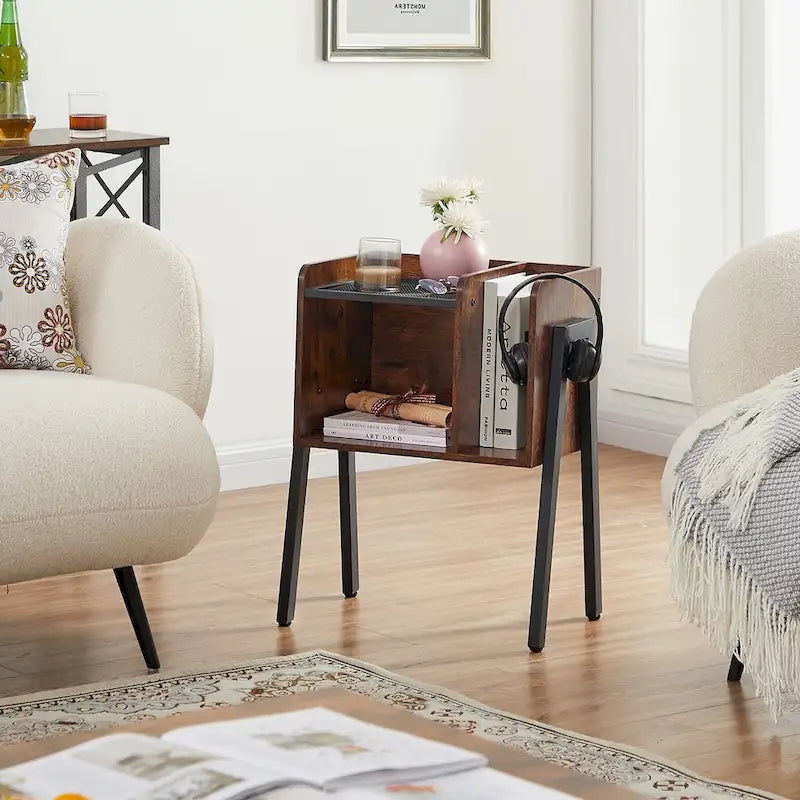 Lot de 2 tables de chevet de style industriel avec étagères de rangement - Marron