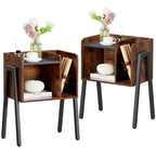 Lot de 2 tables de chevet de style industriel avec étagères de rangement - Marron