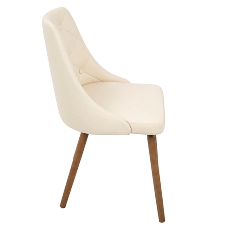 Chaise de salle à manger en similicuir matelassé, couleur noyer et crème