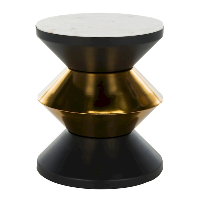 Table d'appoint Margunde noire et dorée avec plateau en pierre – 36,3 cm x 36,3 cm x 38,1 cm H