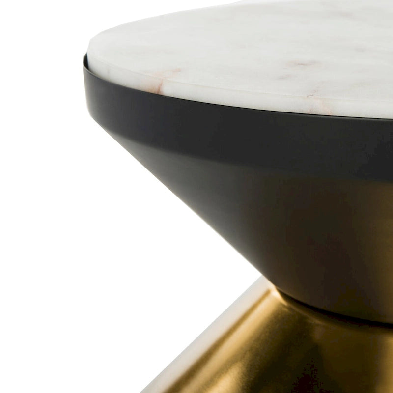 Table d'appoint Margunde noire et dorée avec plateau en pierre – 36,3 cm x 36,3 cm x 38,1 cm H