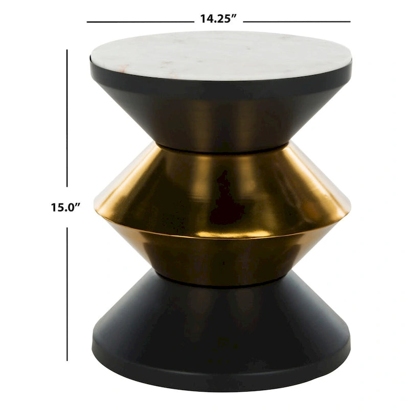 Table d'appoint Margunde noire et dorée avec plateau en pierre – 36,3 cm x 36,3 cm x 38,1 cm H
