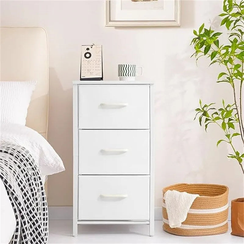 Commode de rangement en tissu à 3 tiroirs avec plateau en bois