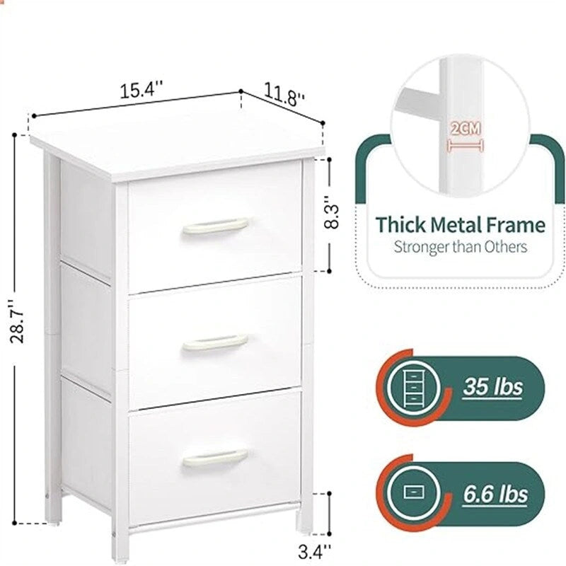 Commode de rangement en tissu à 3 tiroirs avec plateau en bois
