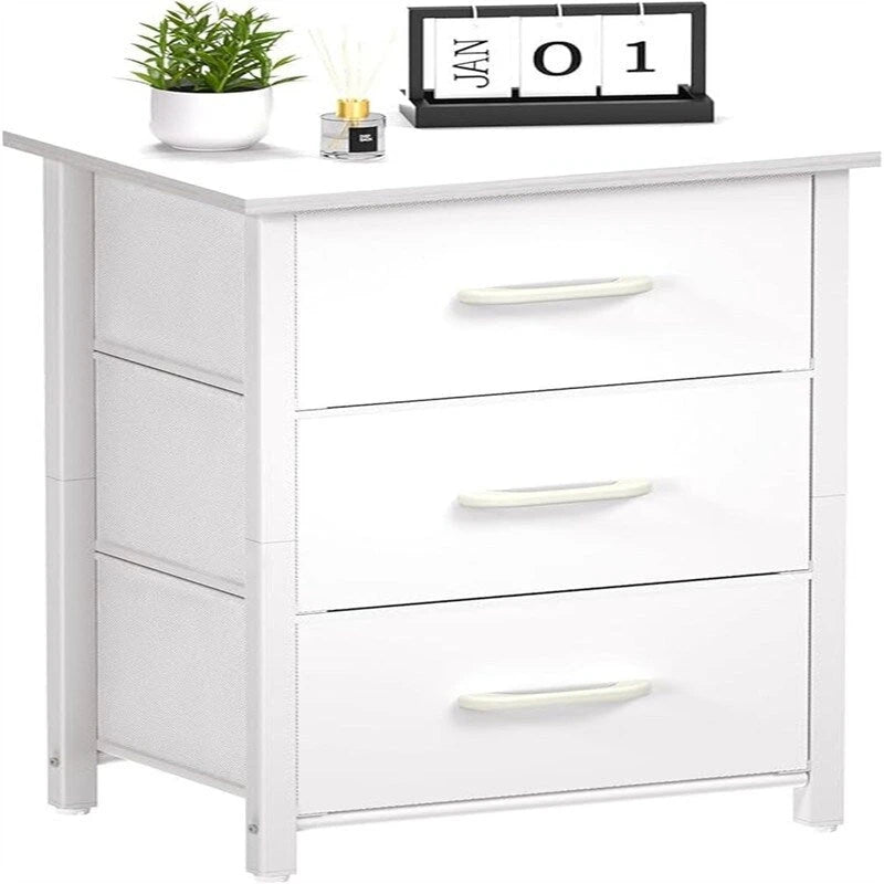 Commode de rangement en tissu à 3 tiroirs avec plateau en bois