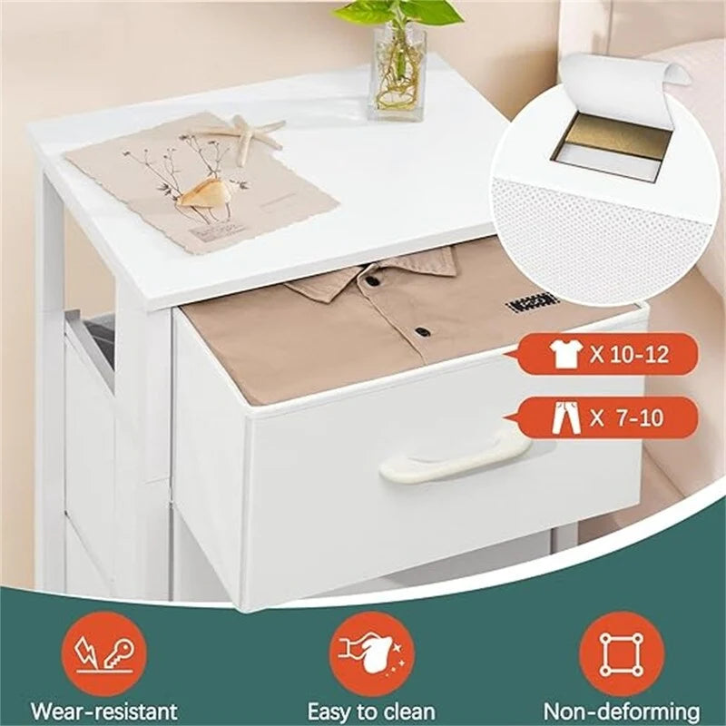 Commode de rangement en tissu à 3 tiroirs avec plateau en bois