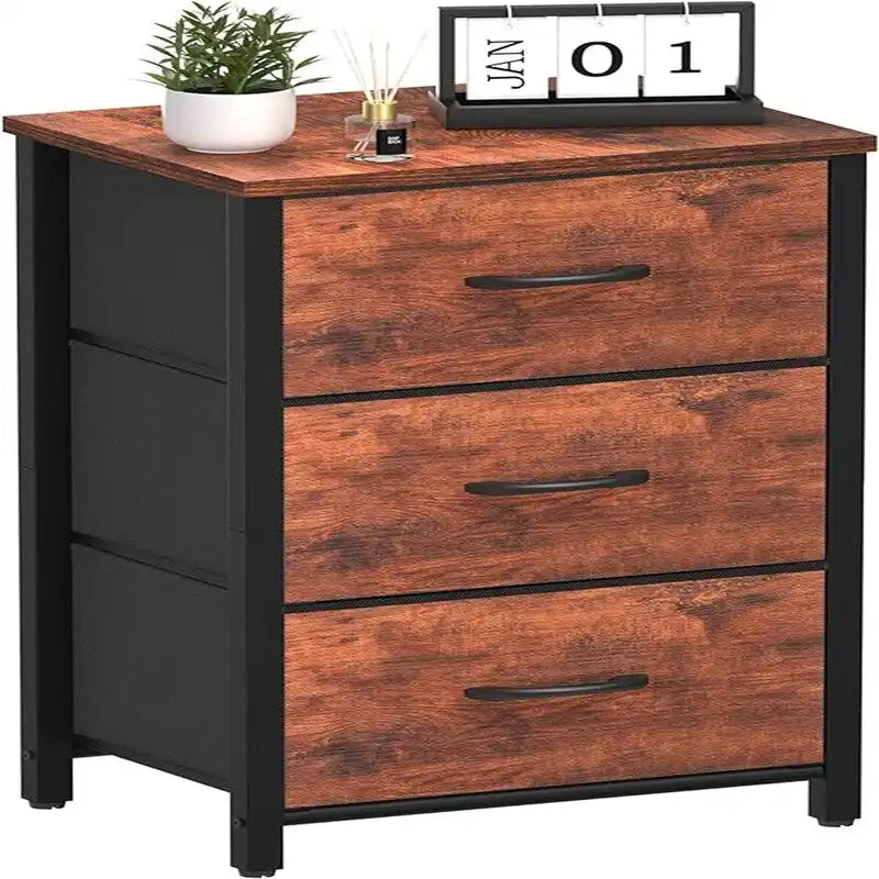 Commode de rangement en tissu à 3 tiroirs avec plateau en bois
