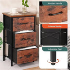 Commode de rangement en tissu à 3 tiroirs avec plateau en bois
