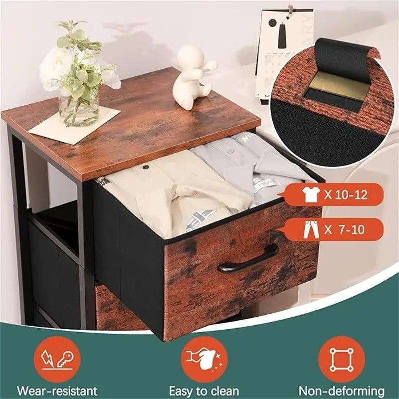 Commode de rangement en tissu à 3 tiroirs avec plateau en bois