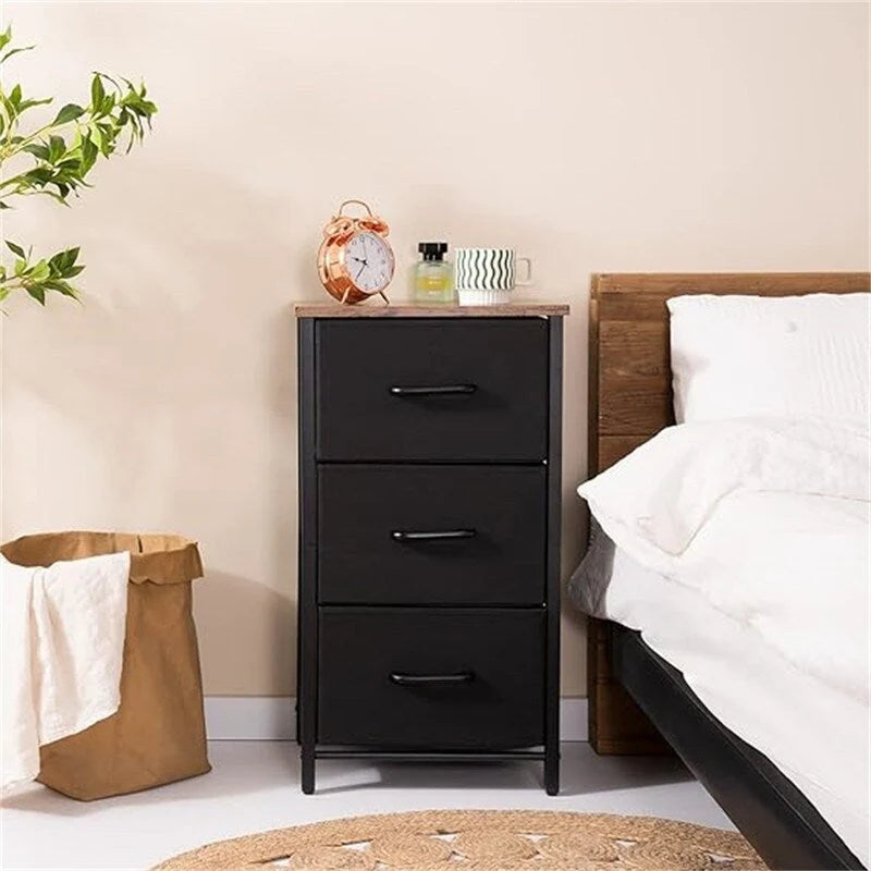 Commode de rangement en tissu à 3 tiroirs avec plateau en bois