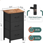 Commode de rangement en tissu à 3 tiroirs avec plateau en bois