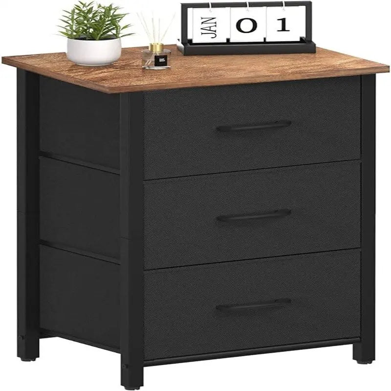 Commode de rangement en tissu à 3 tiroirs avec plateau en bois
