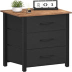 Commode de rangement en tissu à 3 tiroirs avec plateau en bois