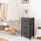 Commode de rangement en tissu à 3 tiroirs avec plateau en bois