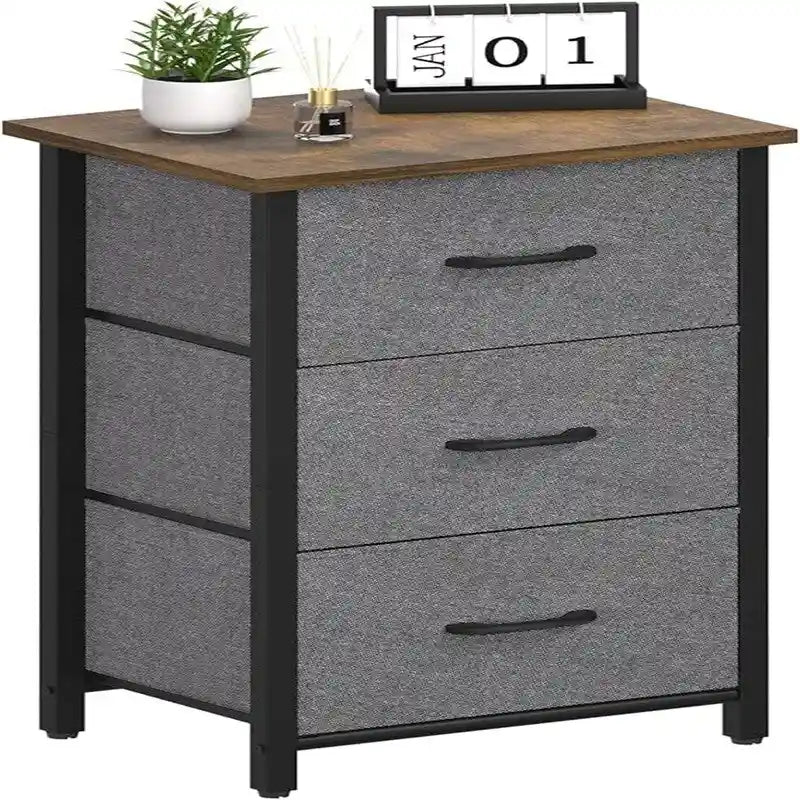 Commode de rangement en tissu à 3 tiroirs avec plateau en bois