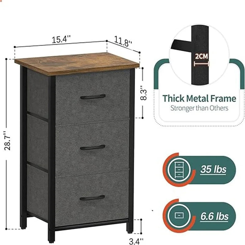 Commode de rangement en tissu à 3 tiroirs avec plateau en bois