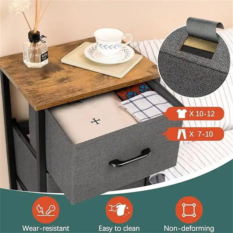 Commode de rangement en tissu à 3 tiroirs avec plateau en bois