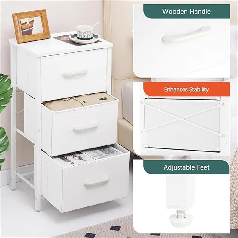 Commode de rangement en tissu à 3 tiroirs avec plateau en bois