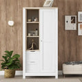 Armoire de rangement de chambre à coucher avec tringles de suspension, 2 tiroirs et étagères ouvertes