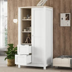 Armoire de rangement de chambre à coucher avec tringles de suspension, 2 tiroirs et étagères ouvertes