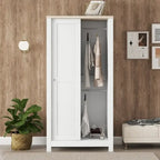 Armoire de rangement de chambre à coucher avec tringles de suspension, 2 tiroirs et étagères ouvertes