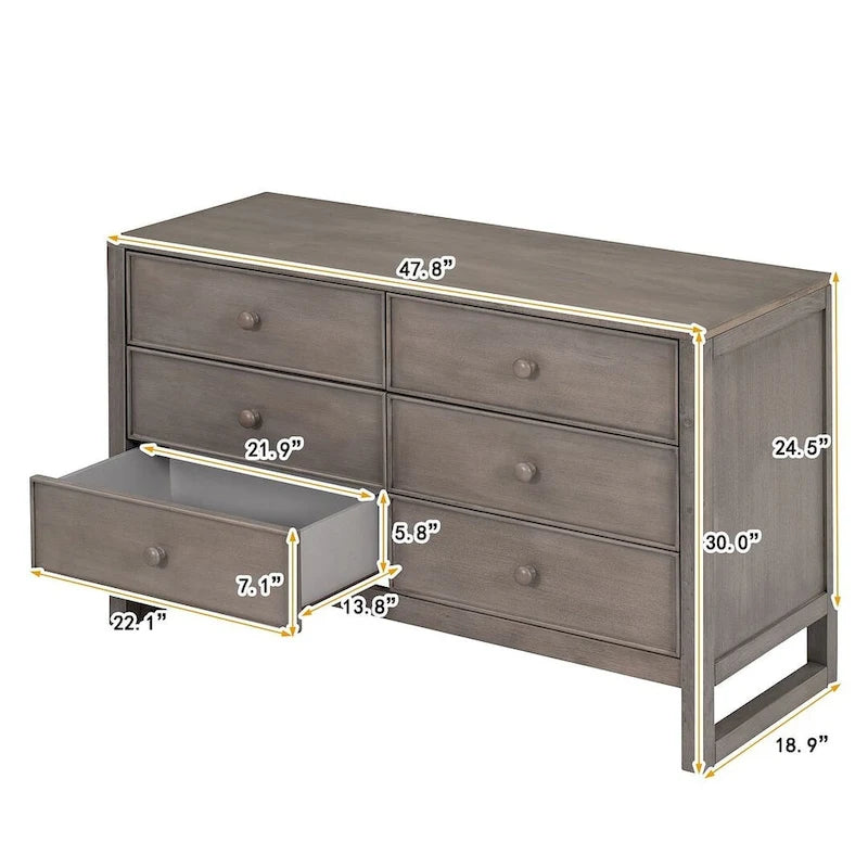 Commode en bois à 6 tiroirs avec rangement