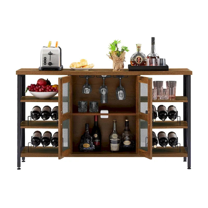 Meuble de bar à vin avec porte-bouteilles et porte-verres, 140 cm (L) x 35 cm (P) x 77 cm (H)