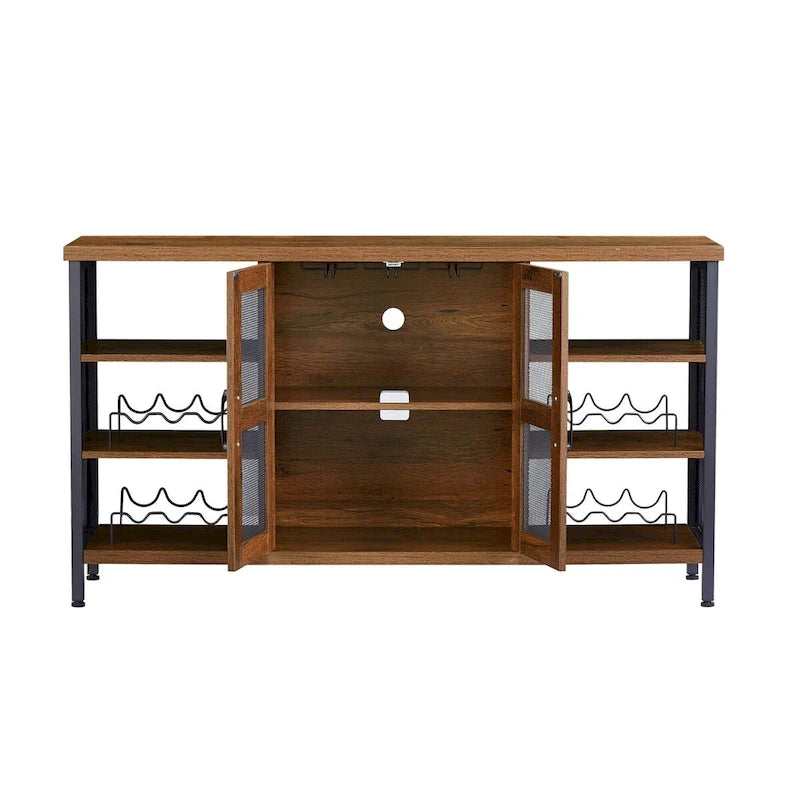 Meuble de bar à vin avec porte-bouteilles et porte-verres, 140 cm (L) x 35 cm (P) x 77 cm (H)
