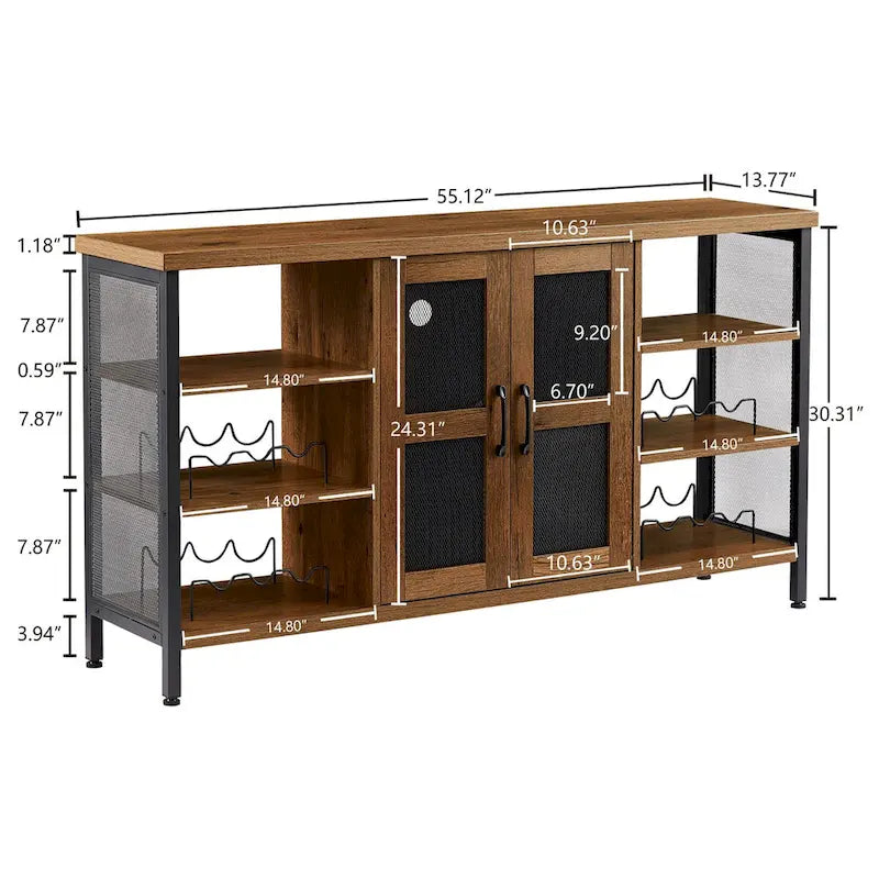 Meuble de bar à vin avec porte-bouteilles et porte-verres, 140 cm (L) x 35 cm (P) x 77 cm (H)
