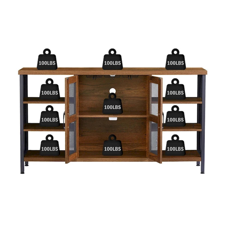 Meuble de bar à vin avec porte-bouteilles et porte-verres, 140 cm (L) x 35 cm (P) x 77 cm (H)