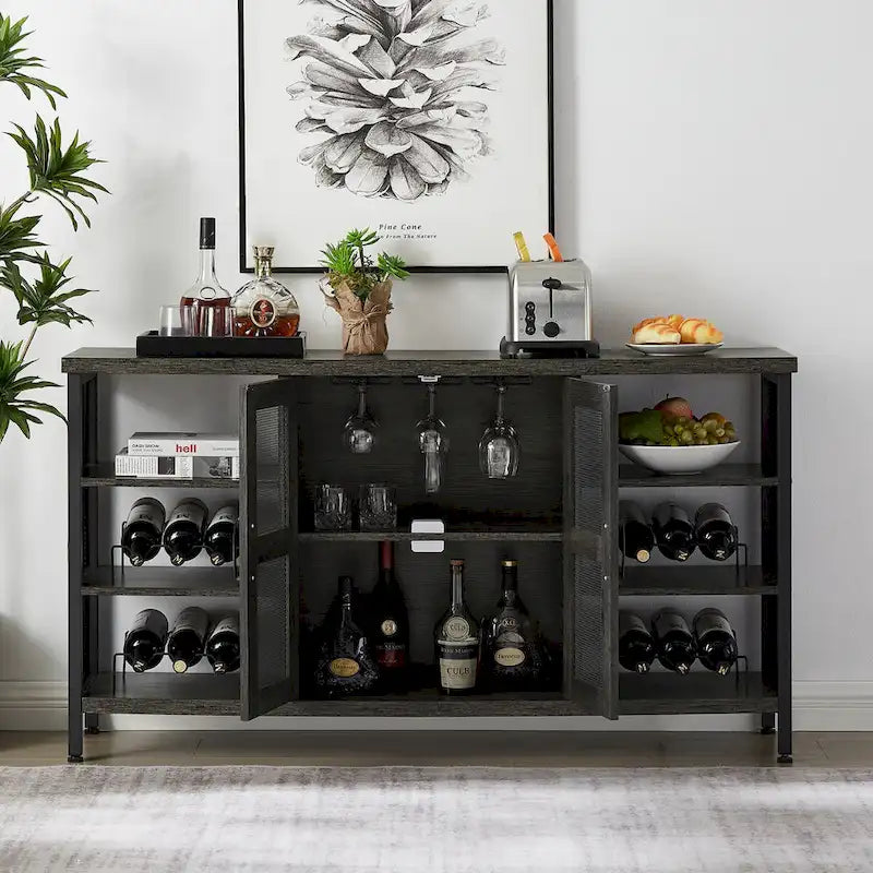 Meuble de bar à vin avec porte-bouteilles et porte-verres, 140 cm (L) x 35 cm (P) x 77 cm (H)