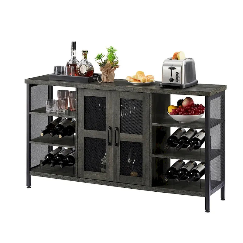 Meuble de bar à vin avec porte-bouteilles et porte-verres, 140 cm (L) x 35 cm (P) x 77 cm (H)