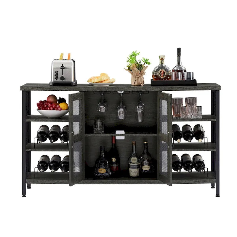 Meuble de bar à vin avec porte-bouteilles et porte-verres, 140 cm (L) x 35 cm (P) x 77 cm (H)