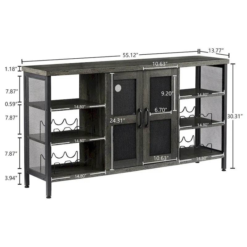 Meuble de bar à vin avec porte-bouteilles et porte-verres, 140 cm (L) x 35 cm (P) x 77 cm (H)