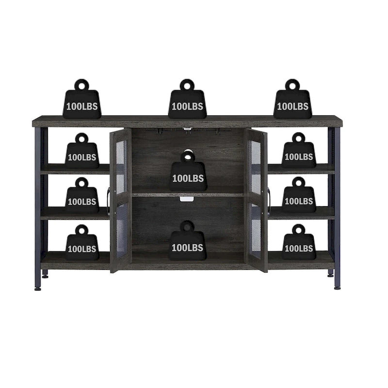 Meuble de bar à vin avec porte-bouteilles et porte-verres, 140 cm (L) x 35 cm (P) x 77 cm (H)