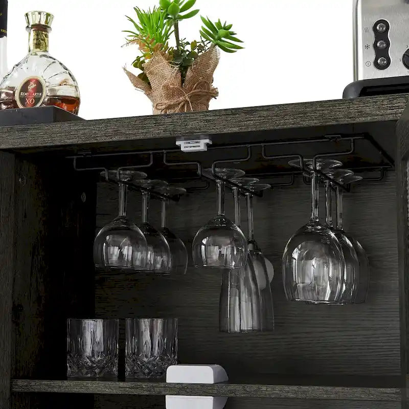Meuble de bar à vin avec porte-bouteilles et porte-verres, 140 cm (L) x 35 cm (P) x 77 cm (H)