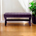 Banc rembourré en velours prune de 45 pouces