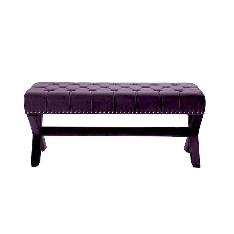 Banc rembourré en velours prune de 45 pouces