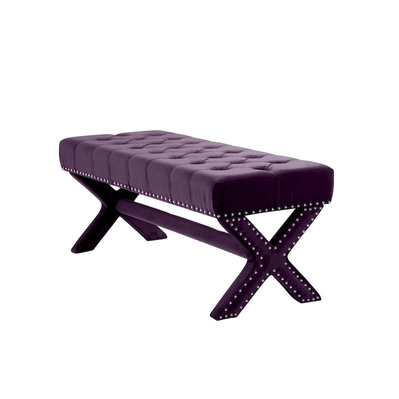 Banc rembourré en velours prune de 45 pouces