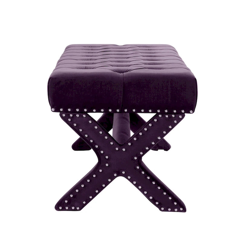 Banc rembourré en velours prune de 45 pouces
